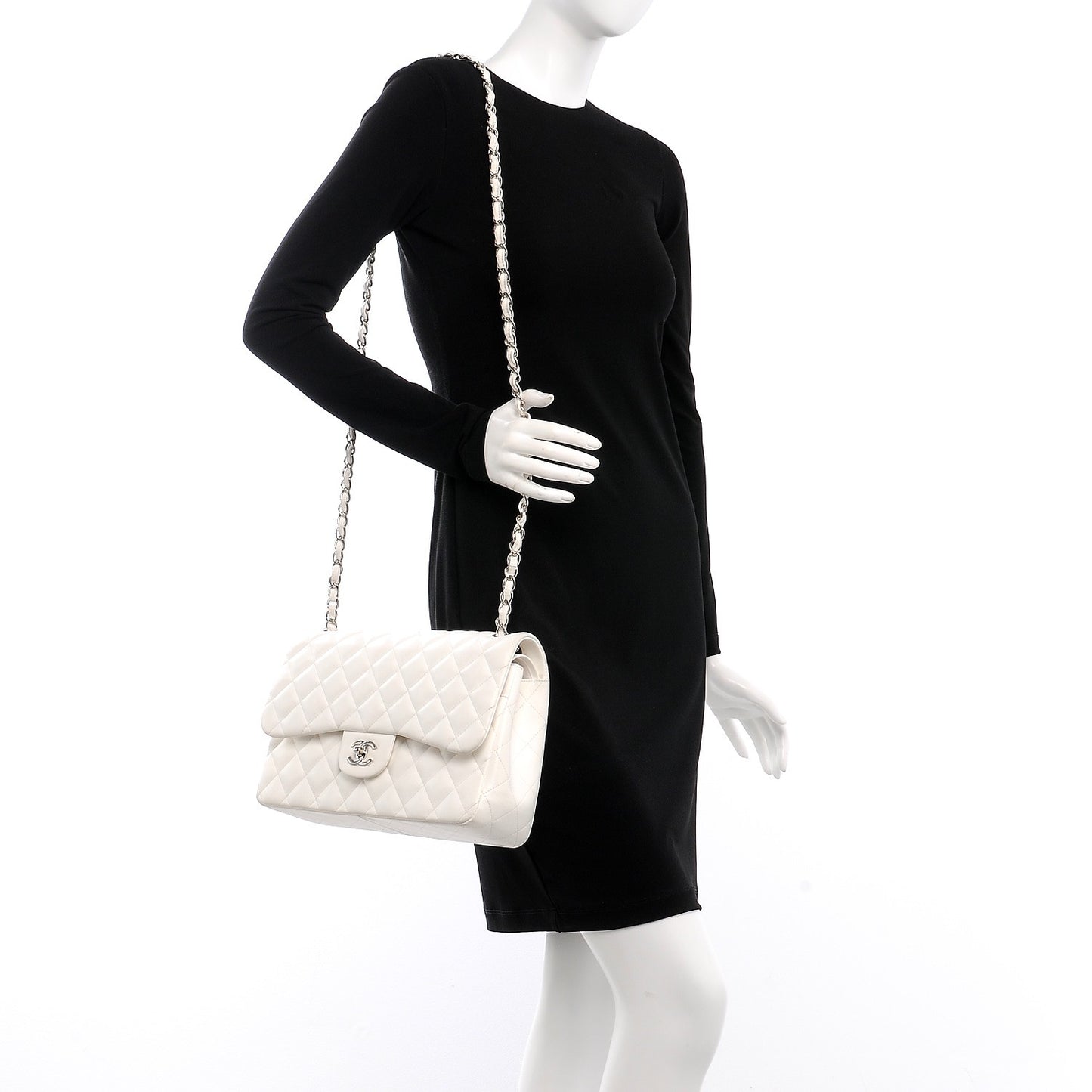 Lambskin Quilted Jumbo Double Flap White