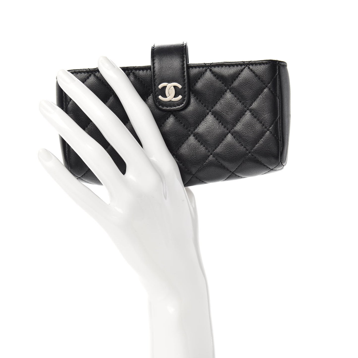 Lambskin Quilted Mini Phone Holder Clutch Black