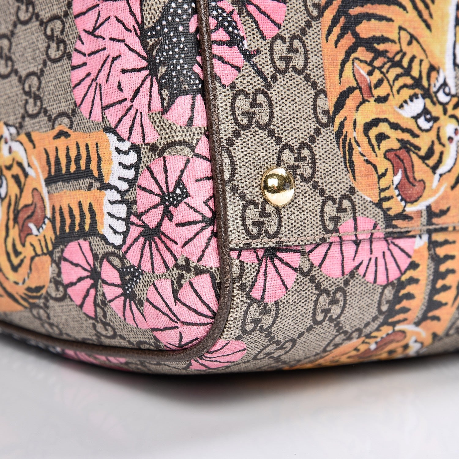 Gucci GG Supreme Monogram Bengal Medium Boston Beige PInk 10 of 11