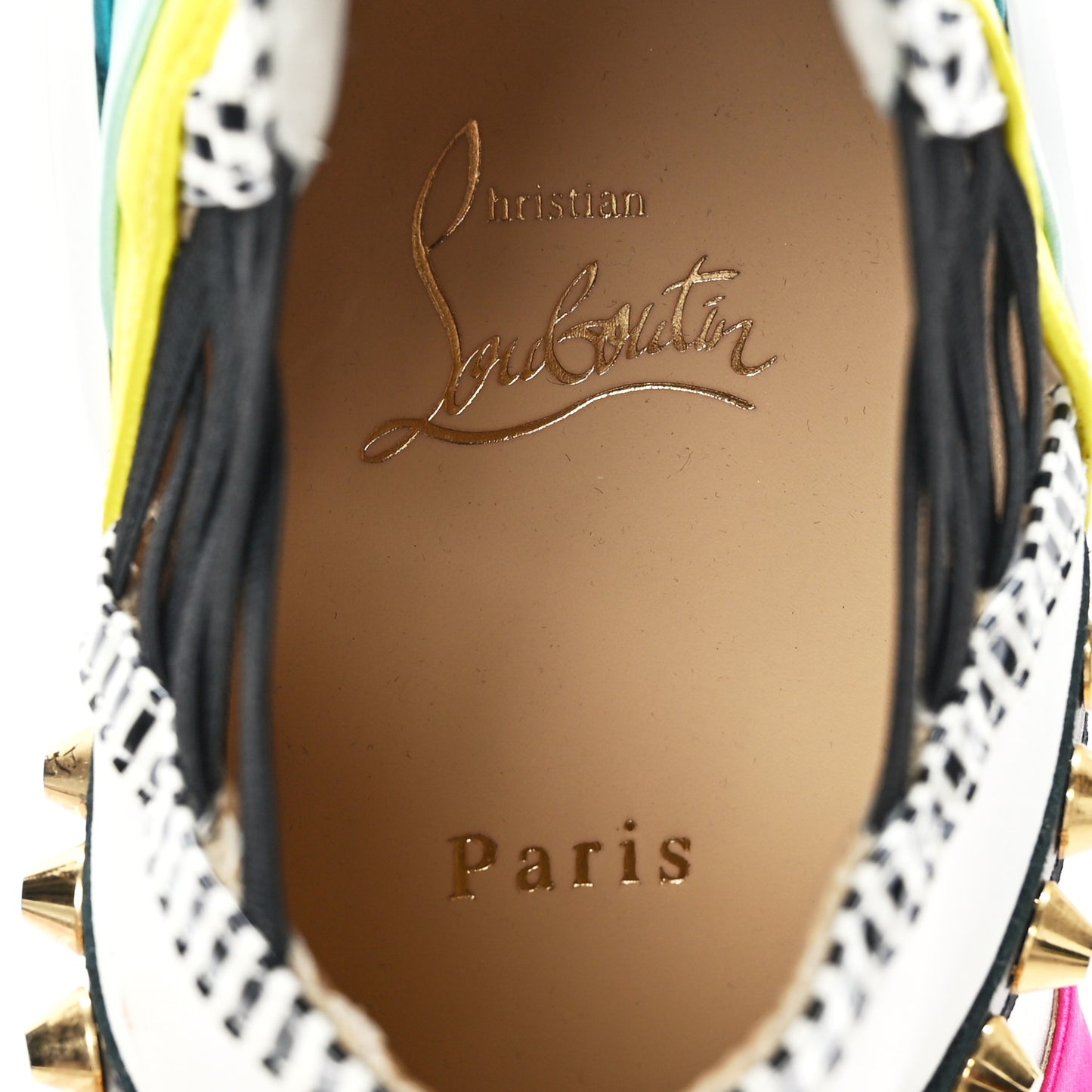 Satin Metallic Calfskin Glitter Specchio Studded 123 Run Flat Sneakers 36 Multicolor