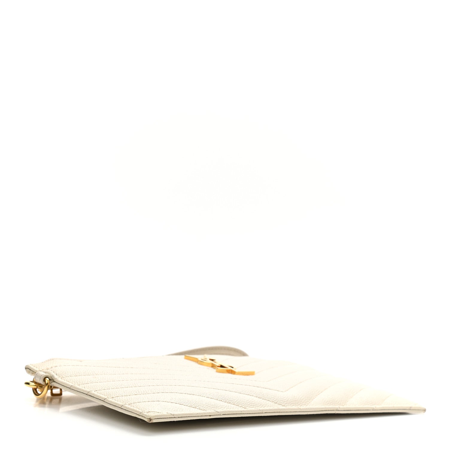 Saint Laurent Grain De Poudre Chevron Monogram Large Bill Pouch Blanc Vintage 4 of 13