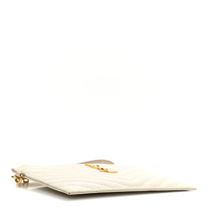Saint Laurent Grain De Poudre Chevron Monogram Large Bill Pouch Blanc Vintage 4 of 13