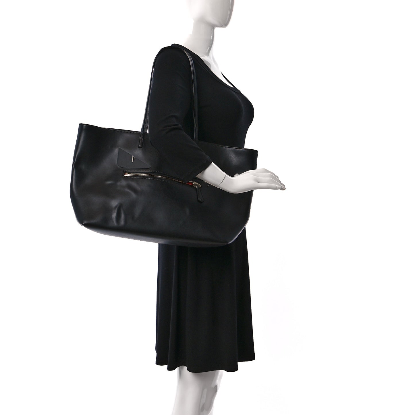 Vitello Liberty Lucido Metal Monster Eyes Medium Roll Tote Black