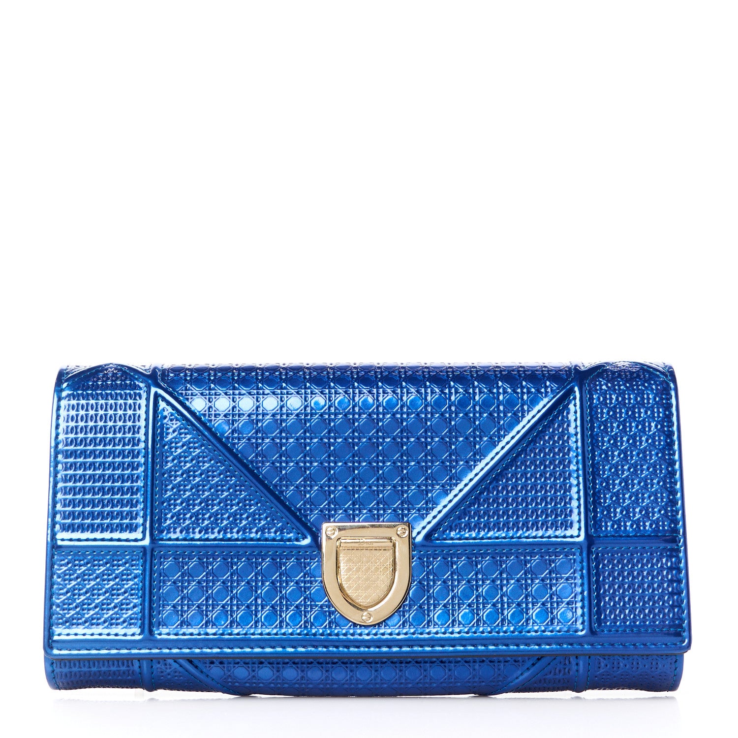 Christian Dior Metallic Patent Micro-Cannage Diorama Croisiere Chain Wallet Blue 1 of 10