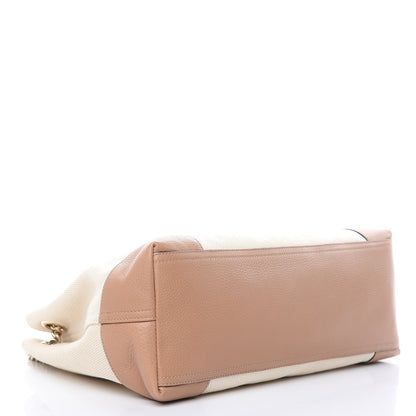 Gucci Linen Canvas Pebbled Calfskin Medium Soho Chain Shoulder Bag White Camelia 4 of 10