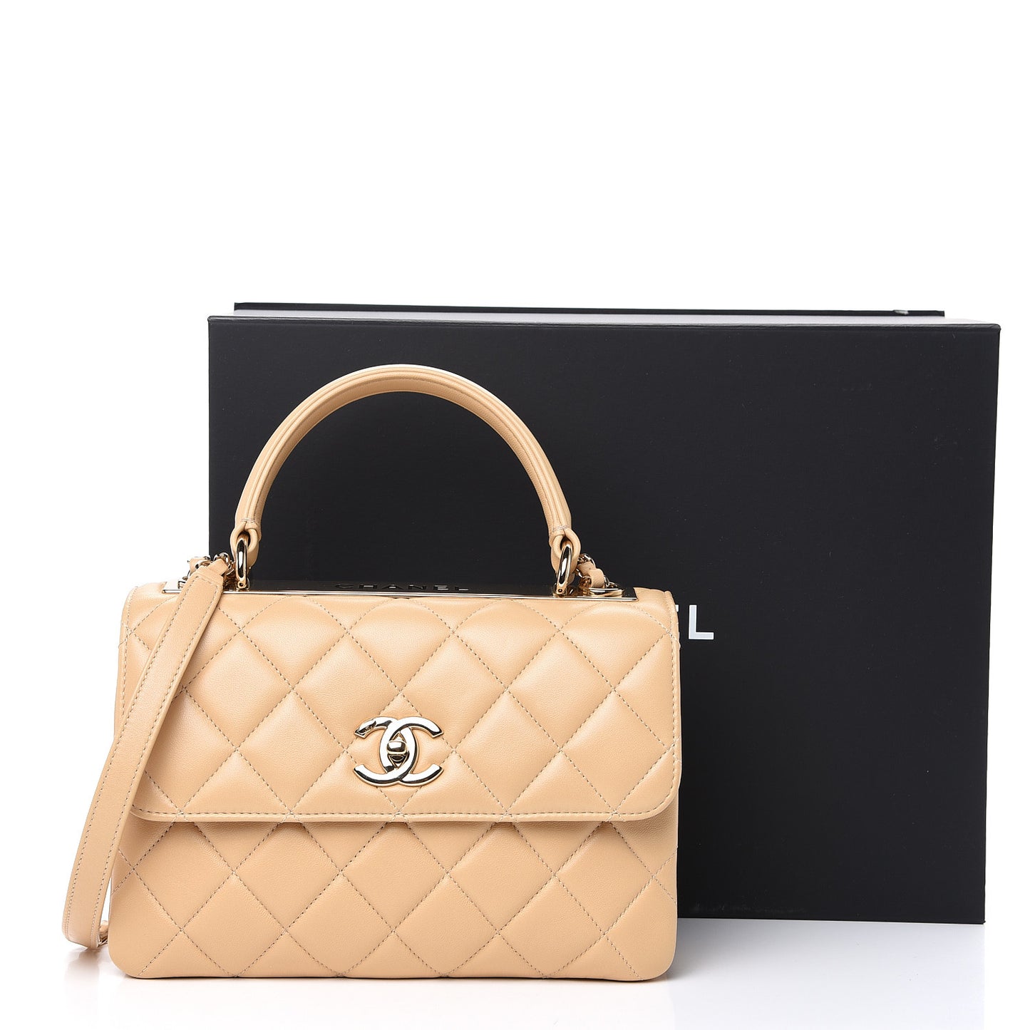 Lambskin Quilted Small Trendy CC Dual Handle Flap Bag Beige