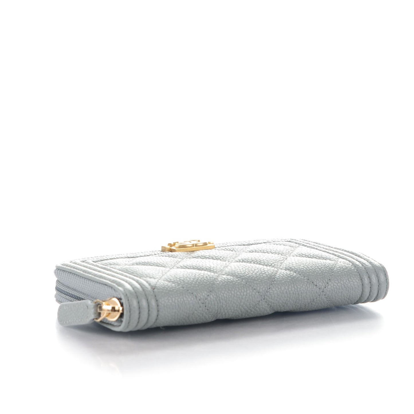 Caviar Quilted Small Boy Zip Around Wallet Grey