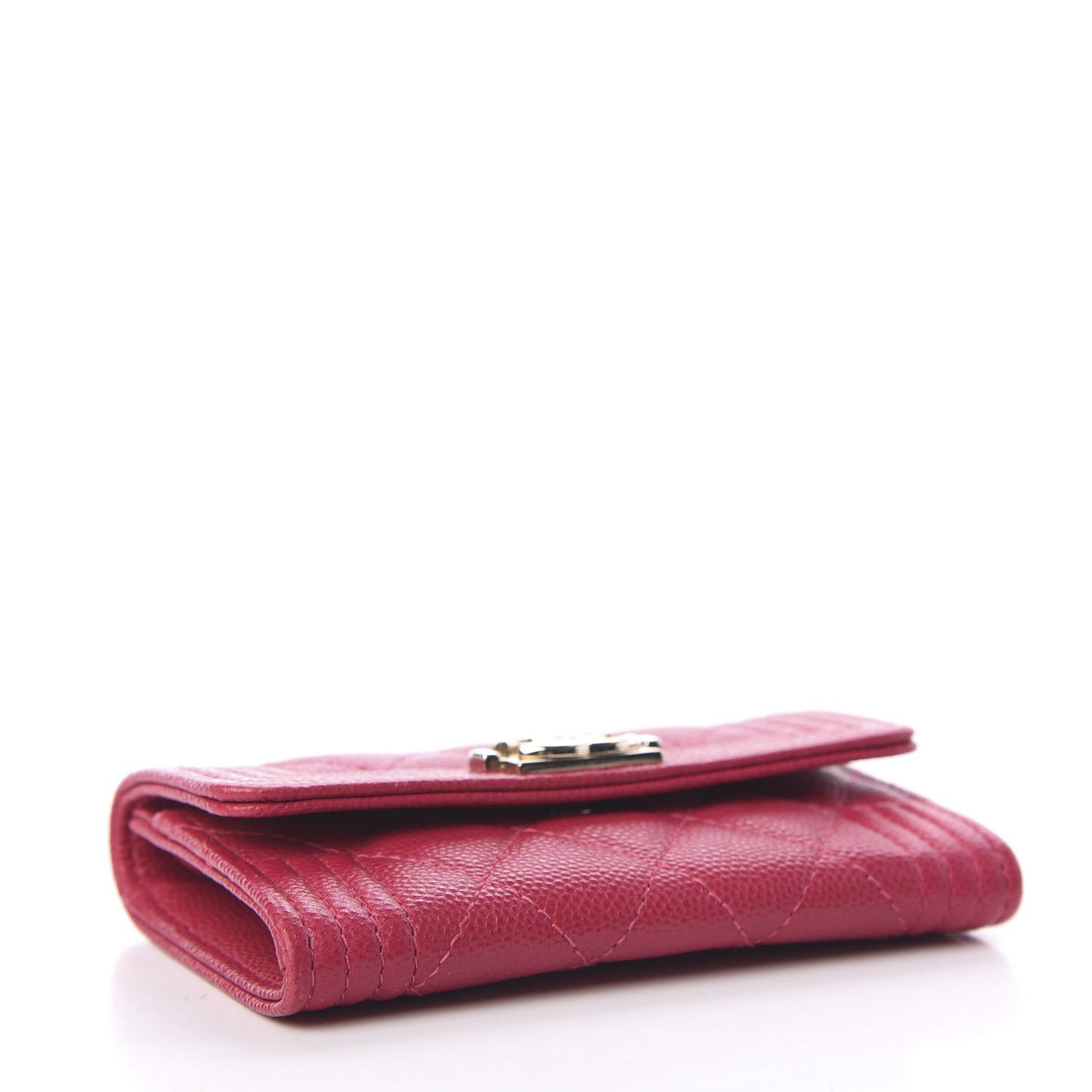 Caviar Quilted Boy Flap Card Holder Fuchsia
