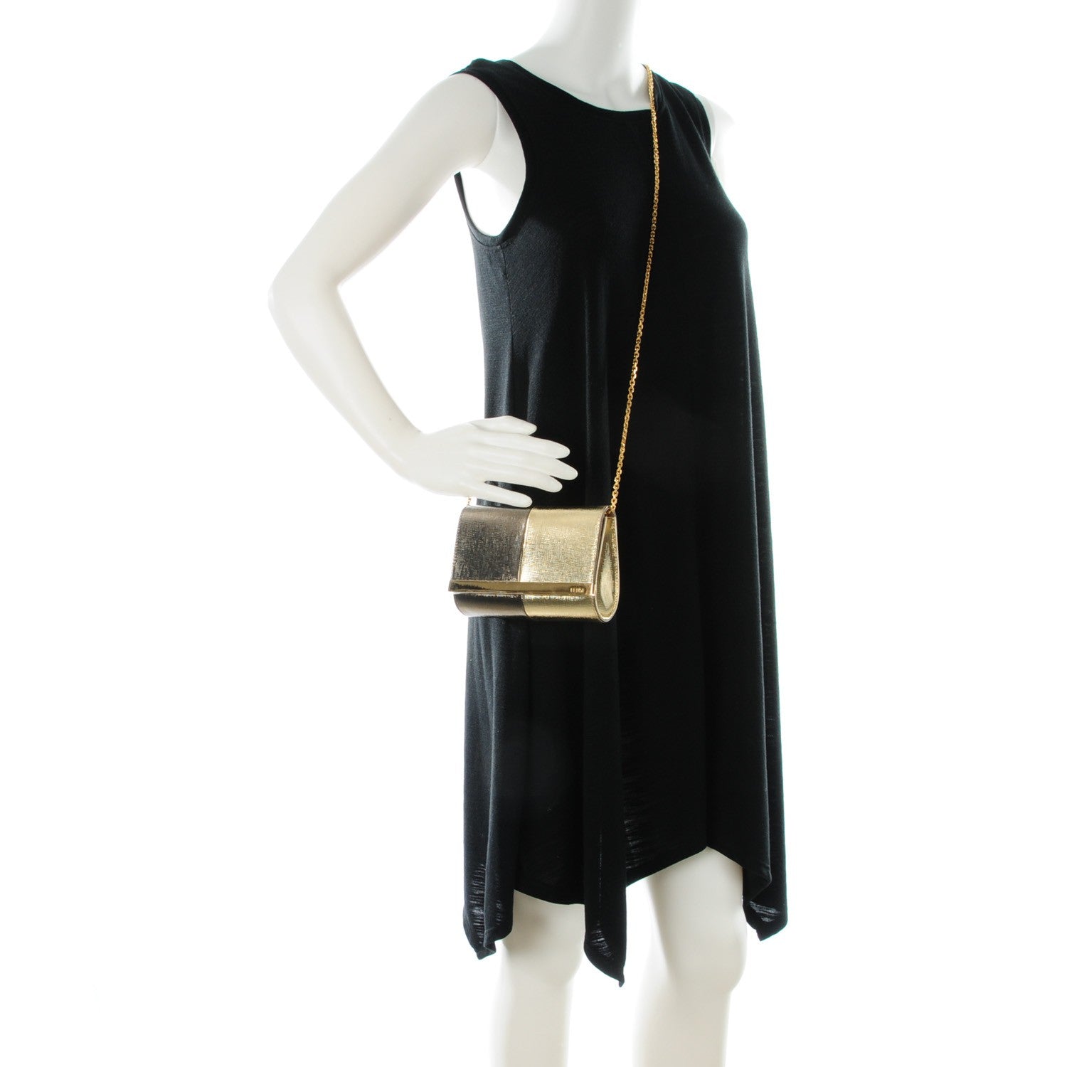 Fendi Vitello Mirror Elite Bi-Color Mini Rush Clutch Gold Grey 2 of 8