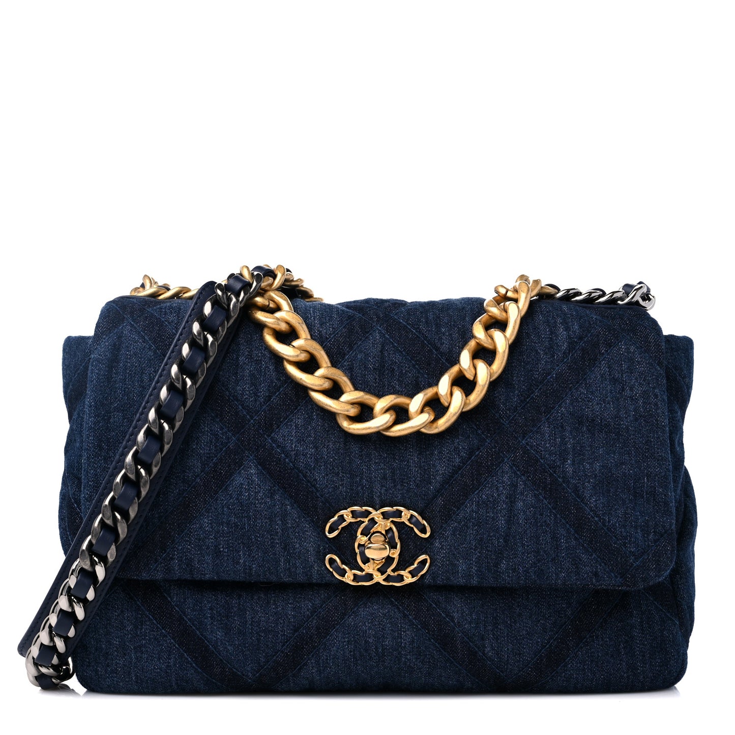 Denim Quilted Medium Chanel 19 Flap Blue