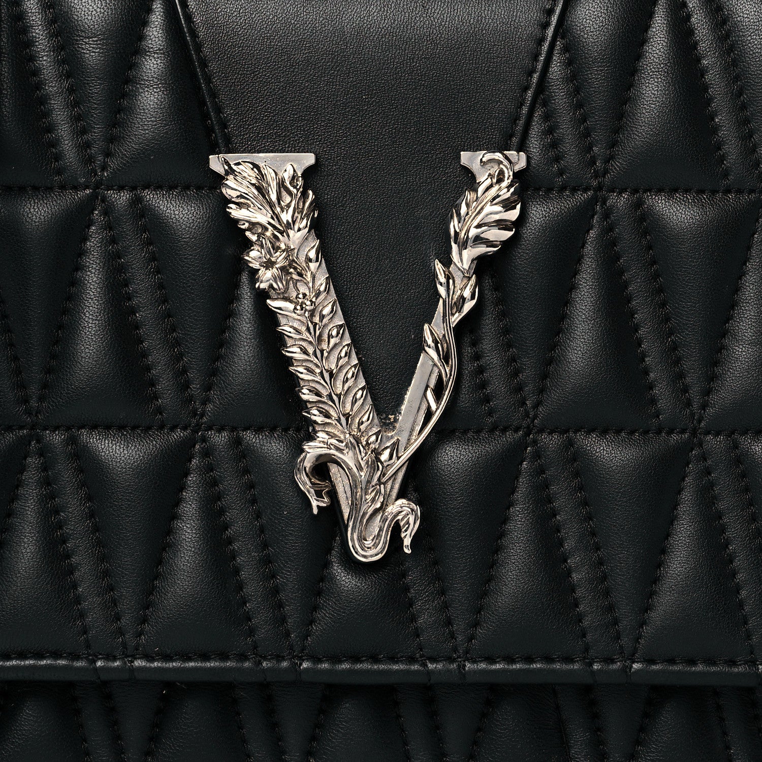 Versace Nappa Quilted Virtus Top Handle Shoulder Bag Grey 9 of 12