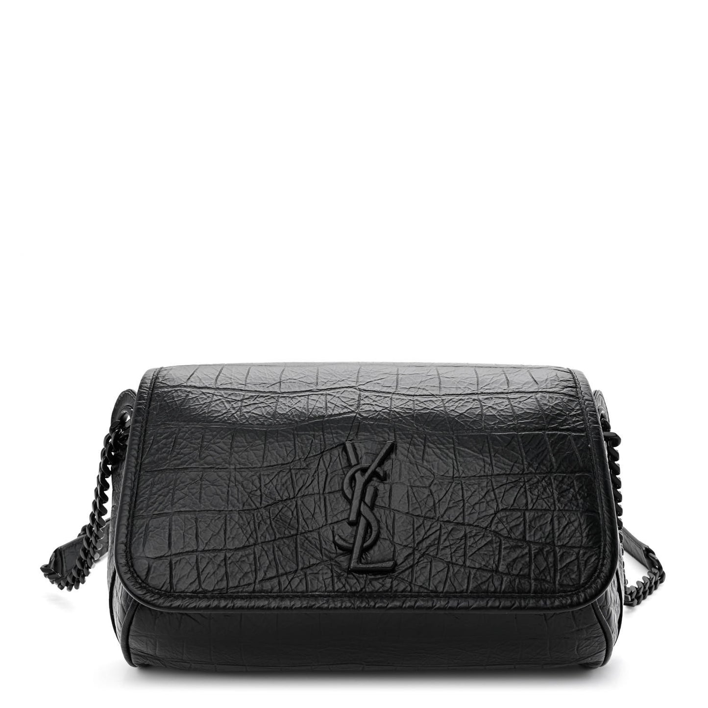 Crocodile Embossed Calfskin Matelasse Monogram Baby Niki Shoulder Belt Bag Black