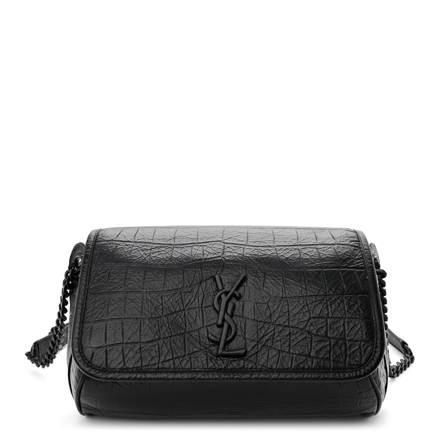 Saint Laurent Crocodile Embossed Calfskin Matelasse Monogram Baby Niki Shoulder Belt Bag Black 1 of 10