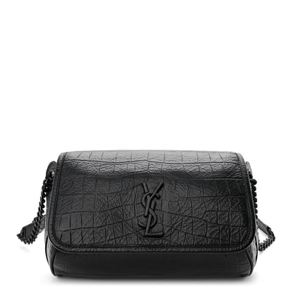 Saint Laurent Crocodile Embossed Calfskin Matelasse Monogram Baby Niki Shoulder Belt Bag Black 1 of 10