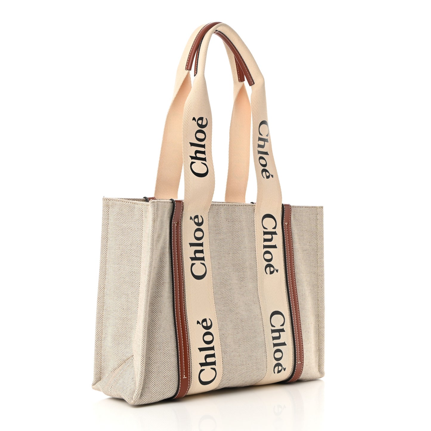 Cotton Calfskin Medium Woody Ribbon Tote White Brown