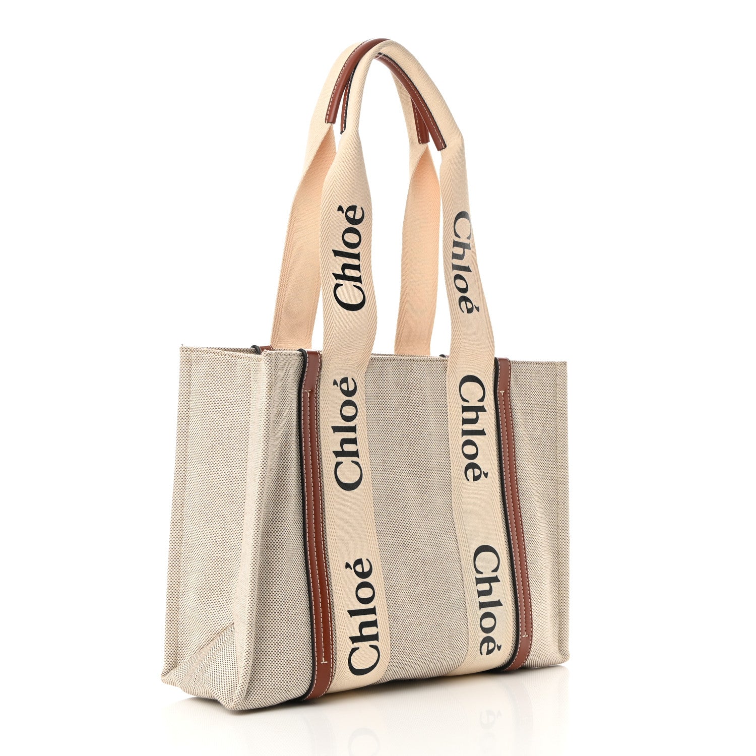 Chloe Cotton Calfskin Medium Woody Ribbon Tote White Brown 2 of 9