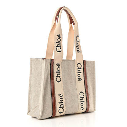 Chloe Cotton Calfskin Medium Woody Ribbon Tote White Brown 2 of 9