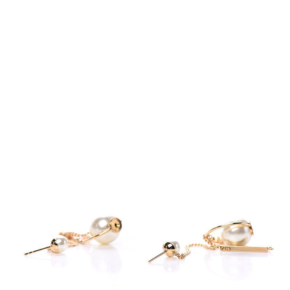 Christian Dior Pearl Tribales Dangle Chain Earrings Gold 4 of 6