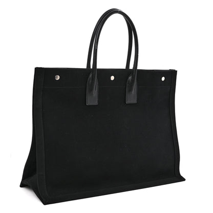 Saint Laurent Linen Calfskin Rive Gauche Tote Black 3 of 10