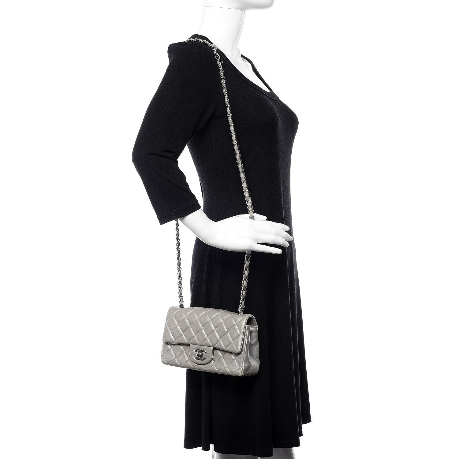 Chanel Metallic Lambskin Quilted Mini Rectangular Flap Silver 2 of 15