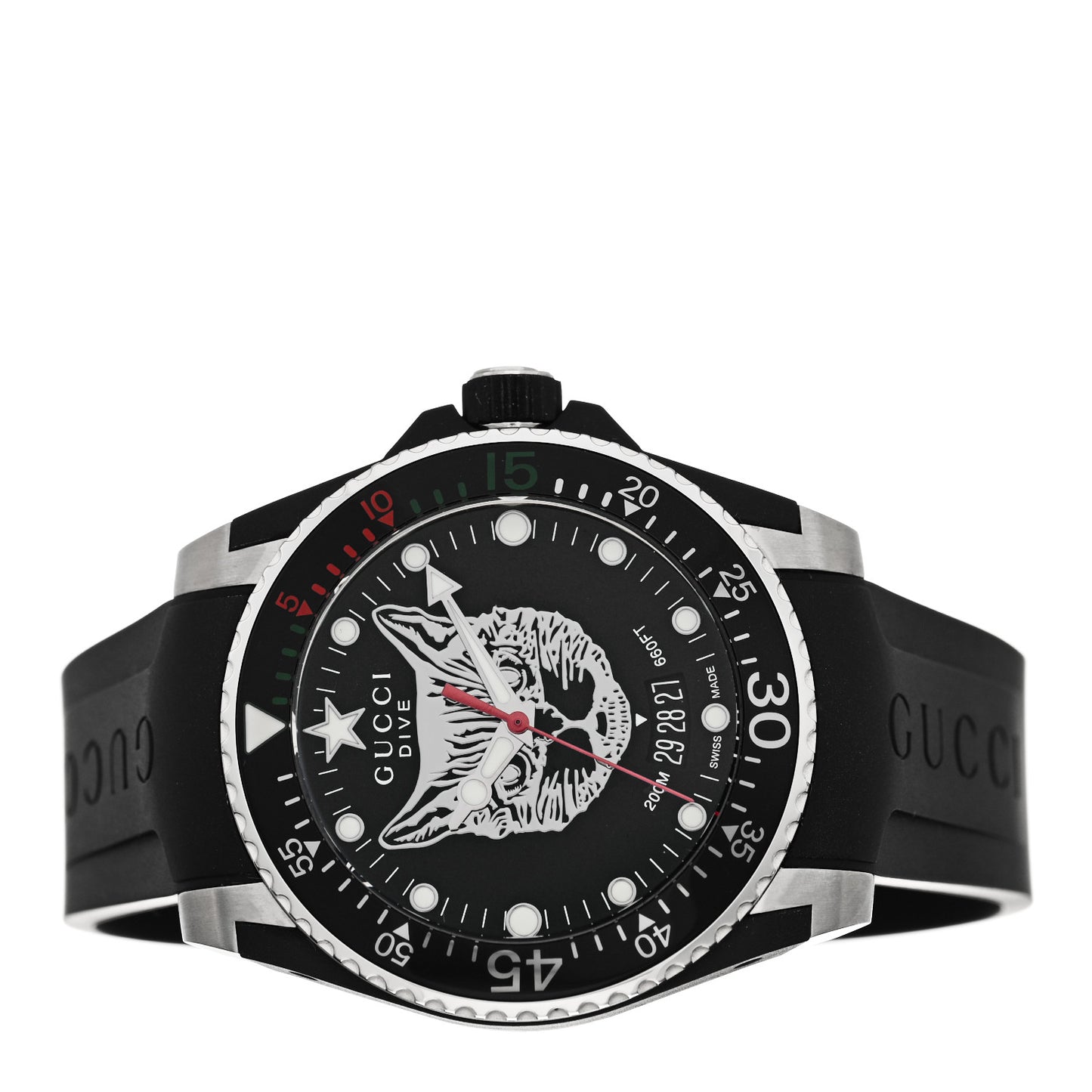 Stainless Steel Rubber 40mm Dive Feline Quartz Watch Black