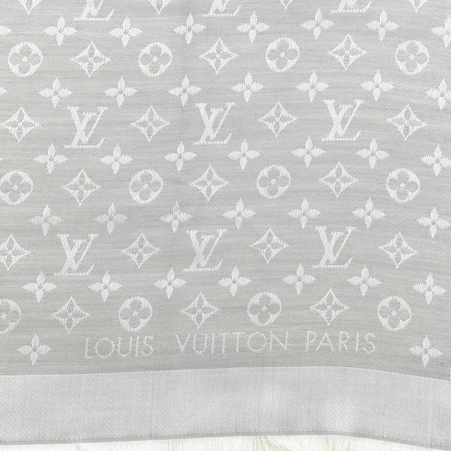 Louis Vuitton Silk Wool Monogram Denim Shawl Pearl Gray 2 of 3
