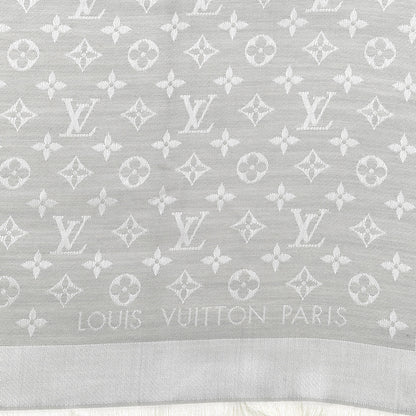 Louis Vuitton Silk Wool Monogram Denim Shawl Pearl Gray 2 of 3