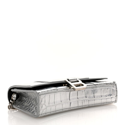 Balenciaga Metallic Calfskin Crocodile Embossed Hourglass Chain Bag Silver 4 of 10