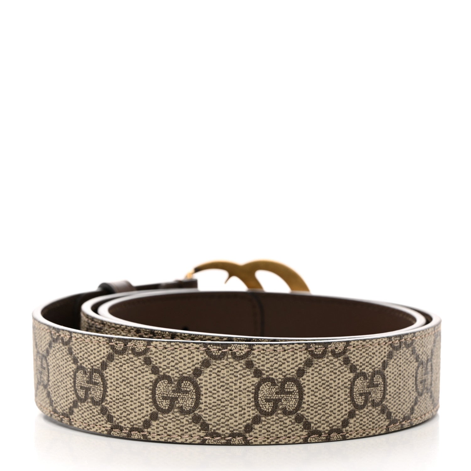 Gucci GG Supreme Monogram Matte Plutone Calfskin Double G 30mm Belt 85 34 Beige Ebony New Acero 2 of 5