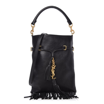 Saint Laurent Calfskin Fringe Small Monogram Bucket Bag Black 1 of 9