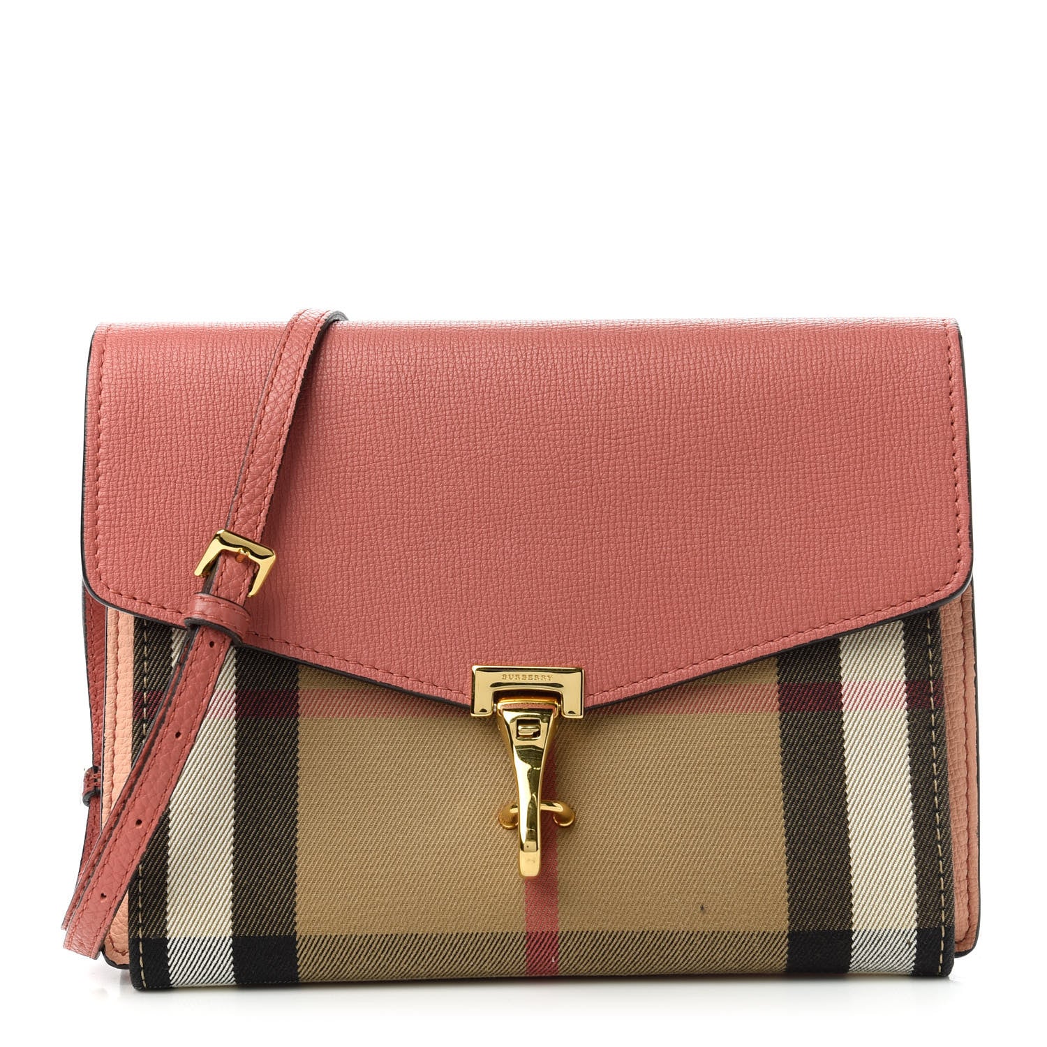 Burberry Derby Calfskin House Check Small Macken Crossbody Bag Copper Pink 1 of 11