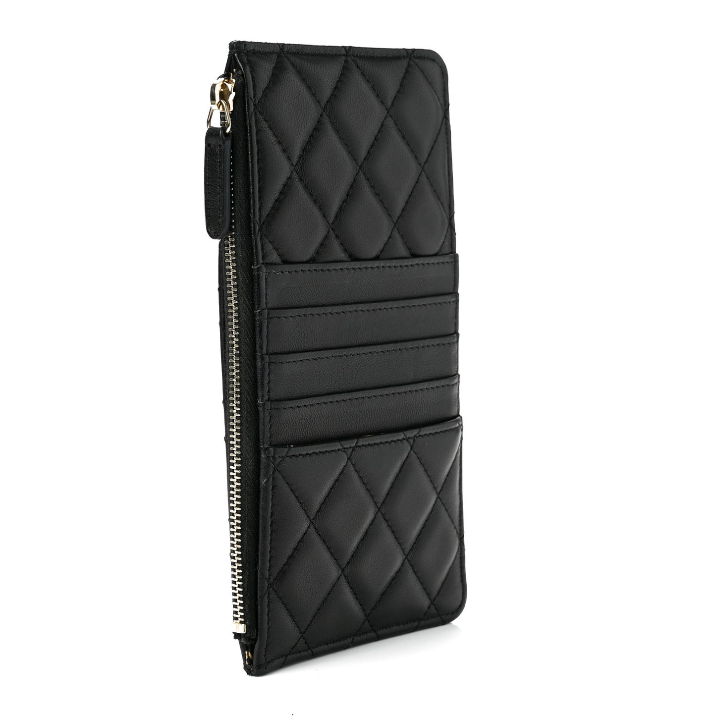 Lambskin Quilted Egyptian Amulet Classic Flat Wallet Pouch Black
