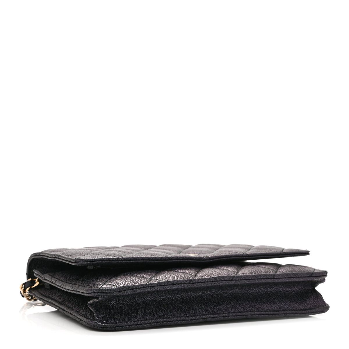 Iridescent Caviar Quilted Wallet on Chain WOC Dark Blue