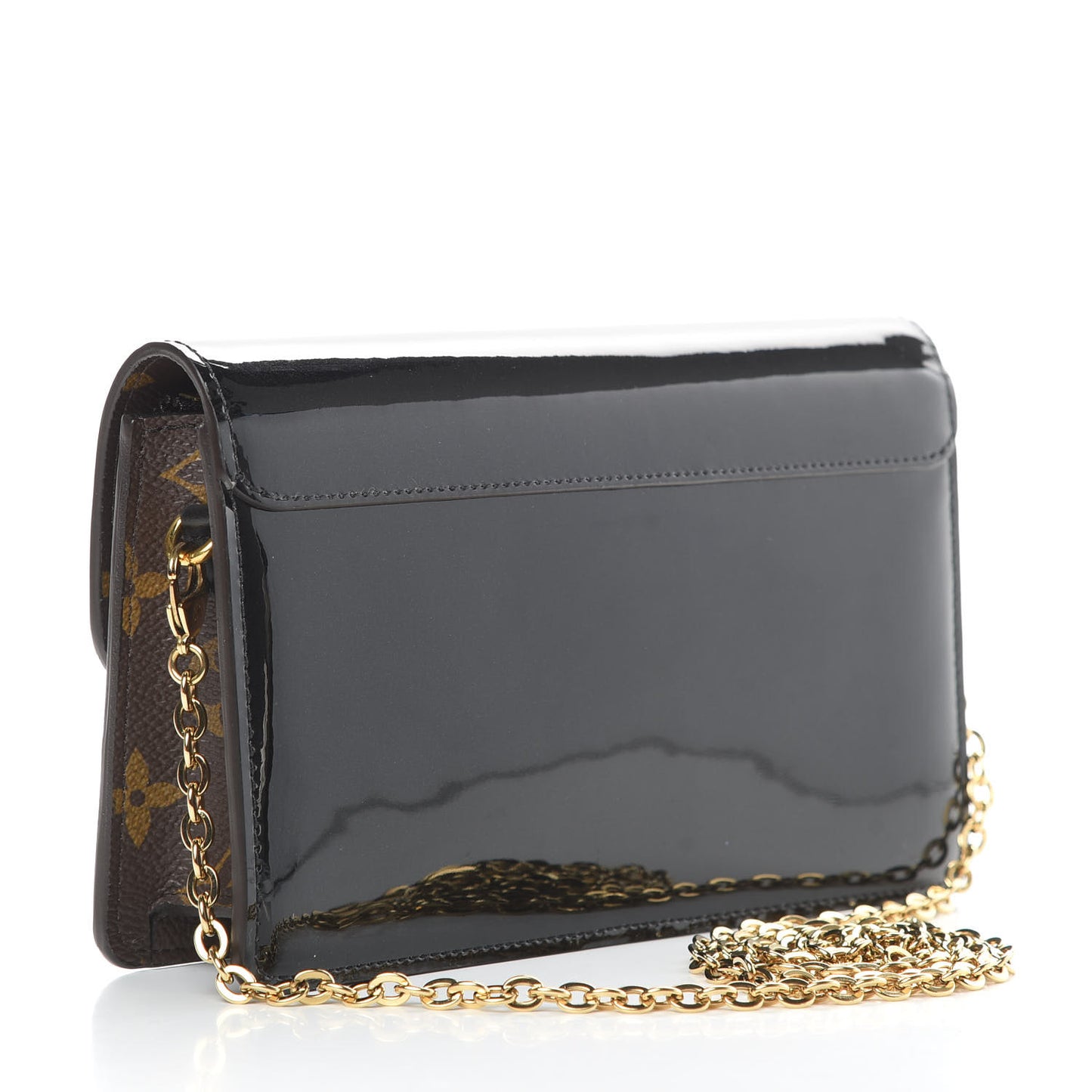 Patent Calfskin Monogram Cherrywood Chain Wallet Black