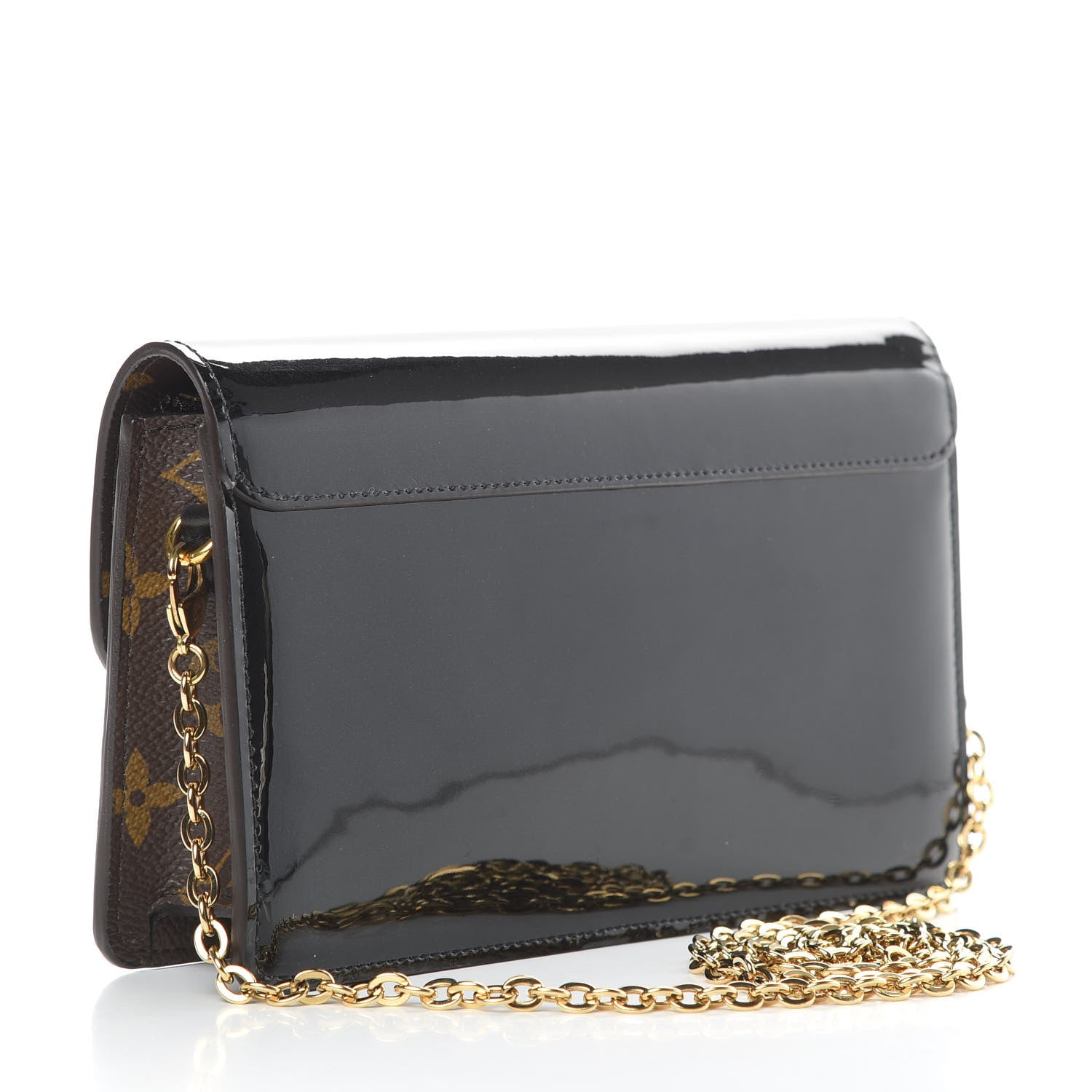 Louis Vuitton Patent Calfskin Monogram Cherrywood Chain Wallet Black 3 of 11