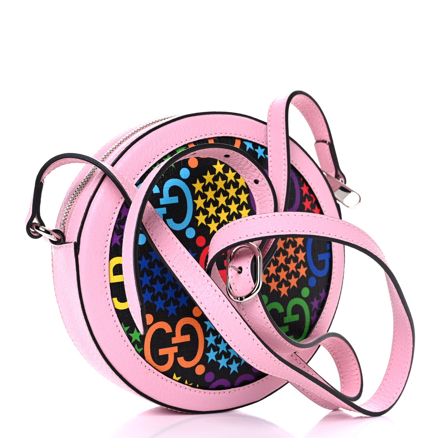 Gucci GG Supreme Monogram Psychedelic Round Shoulder Bag Black Multicolor Sugar Pink 3 of 12