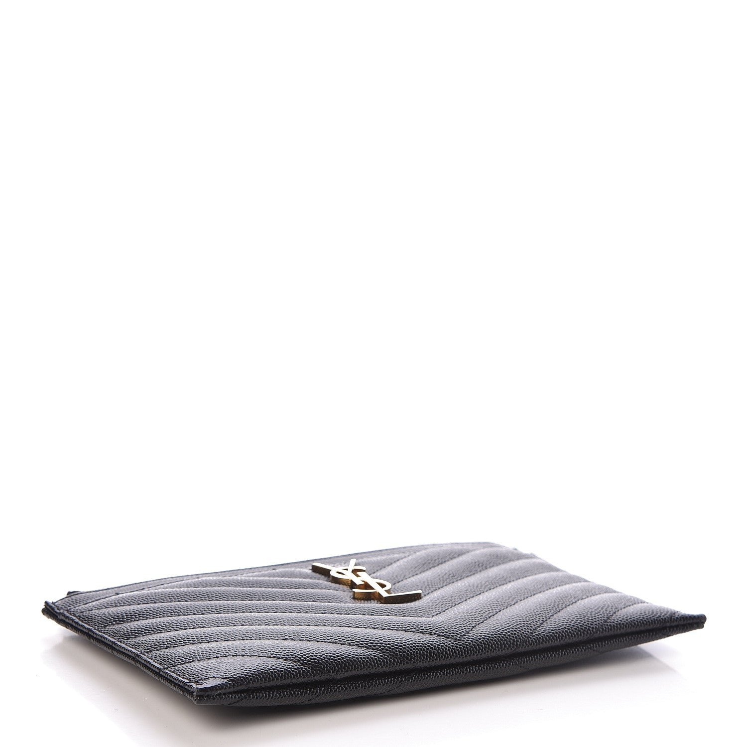 Saint Laurent Grain De Poudre Chevron Monogram Bill Pouch Black 4 of 8