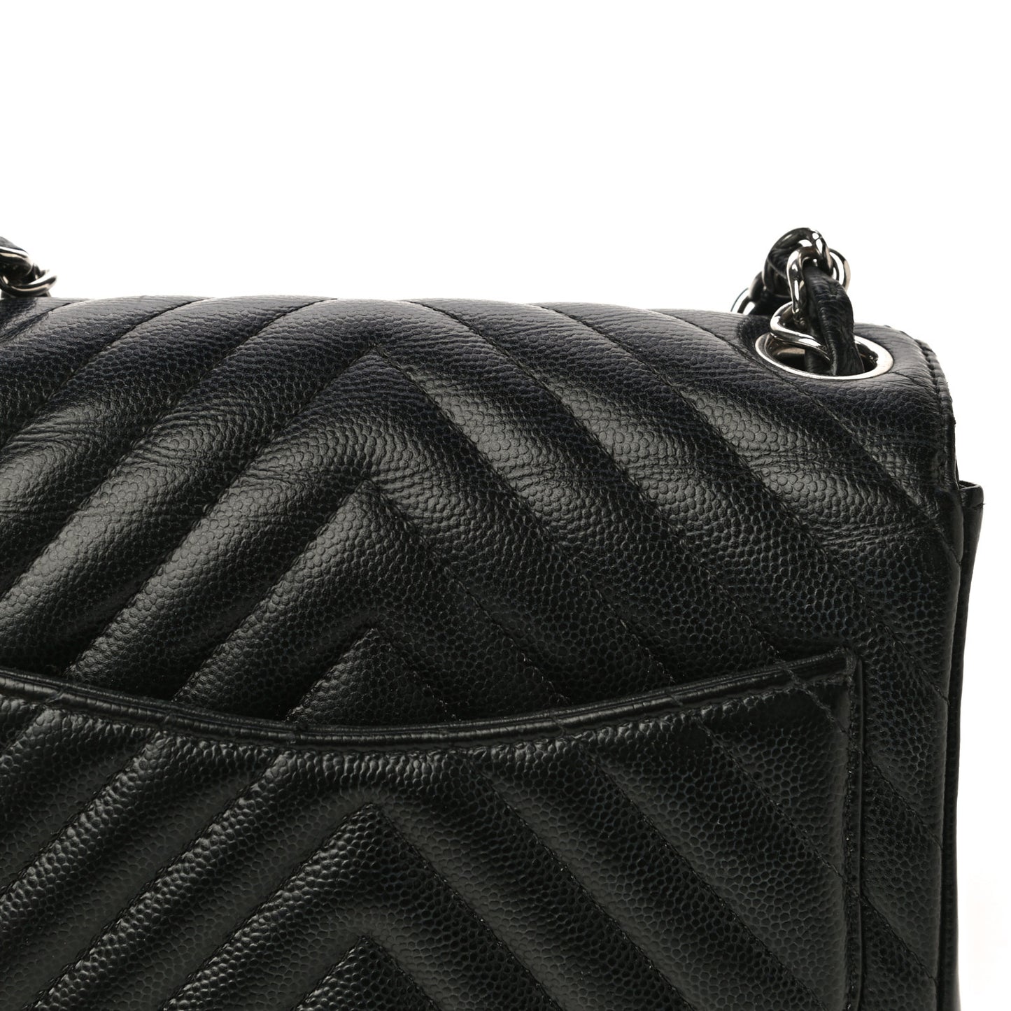 Caviar Chevron Quilted Mini Square Flap Black
