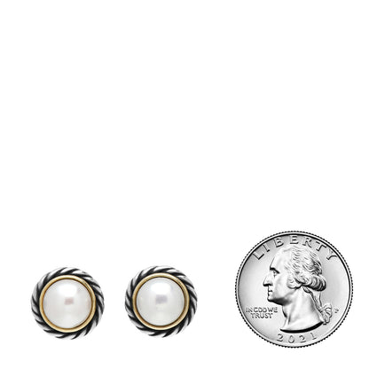 David Yurman Sterling Silver 18K Yellow Gold Pearl 10mm Cable Earrings 2 of 4