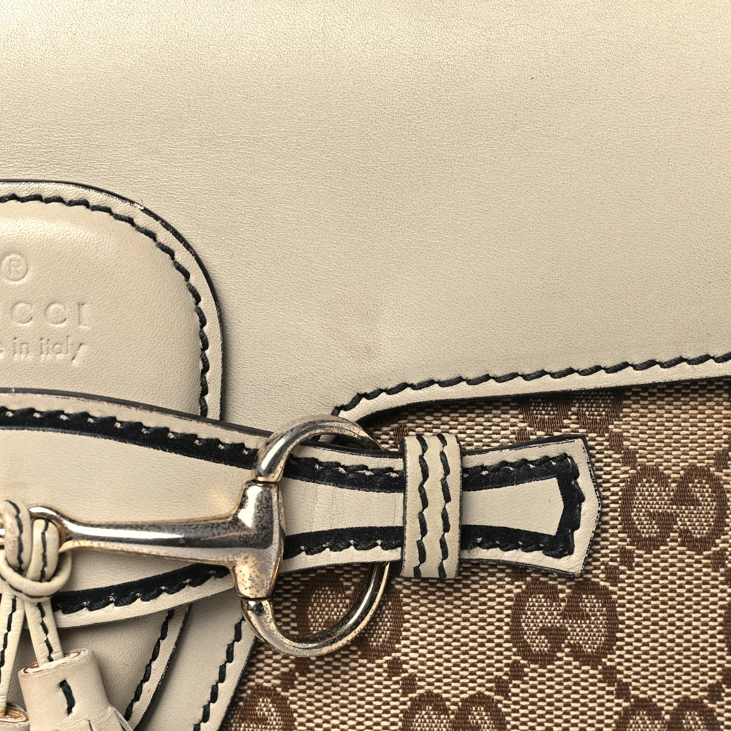 Gucci Monogram Margaux Calfskin Medium Emily Chain Shoulder Bag Beige Ebony Mystic White 13 of 14