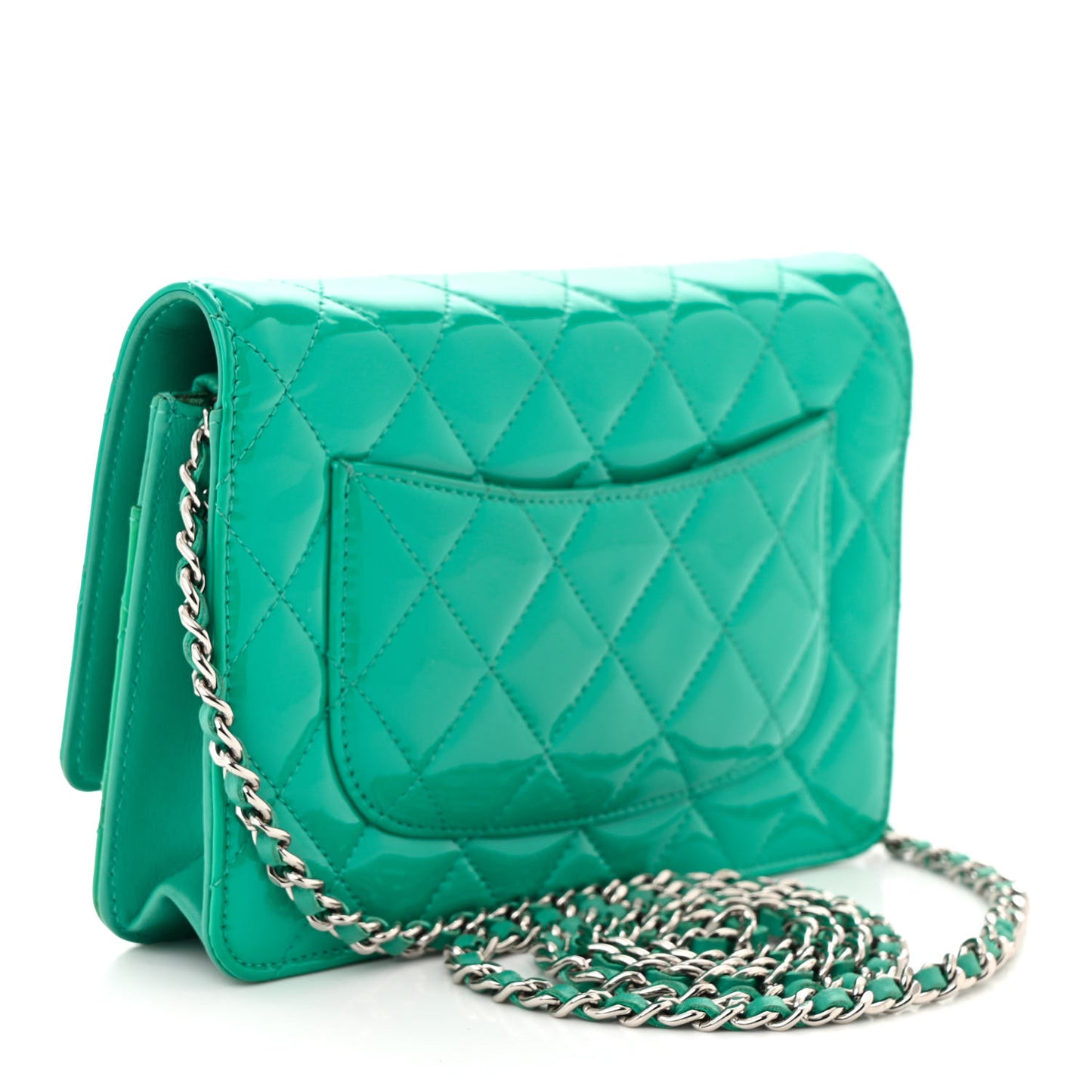 Patent Quilted Wallet On Chain WOC Green