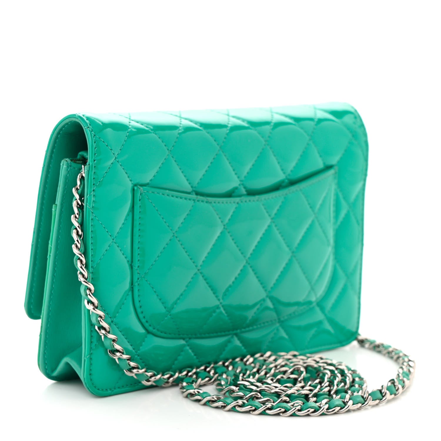 Chanel Patent Quilted Wallet On Chain WOC Green 3 of 12