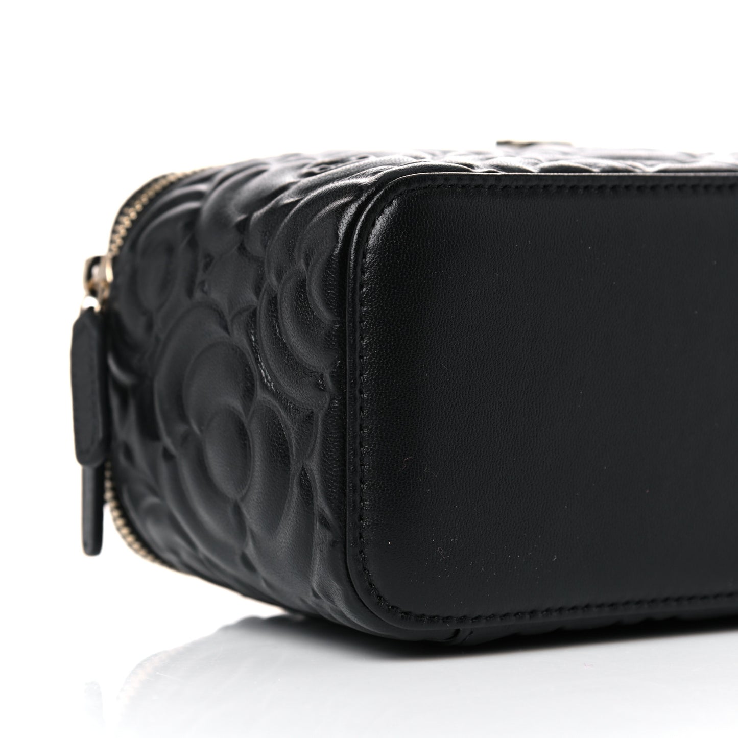 Lambskin Camellia Embossed Small Vanity Case With Chain Black