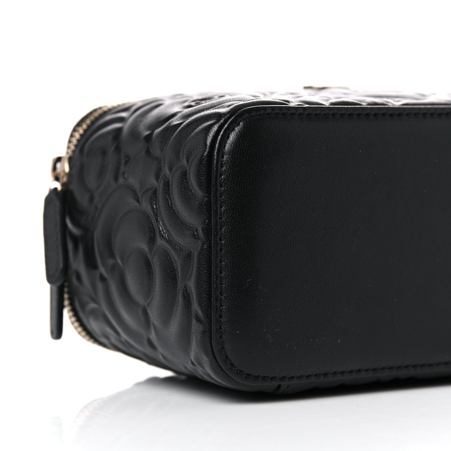 Chanel Lambskin Camellia Embossed Small Vanity Case With Chain Black 8 of 10
