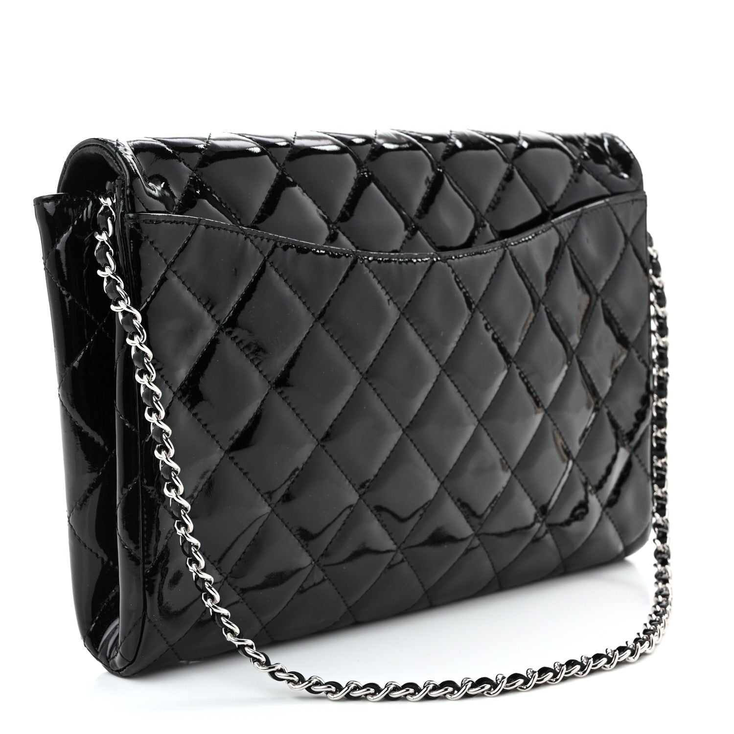 Chanel Patent Quilted Clutch with Chain Flap Black 3 of 11