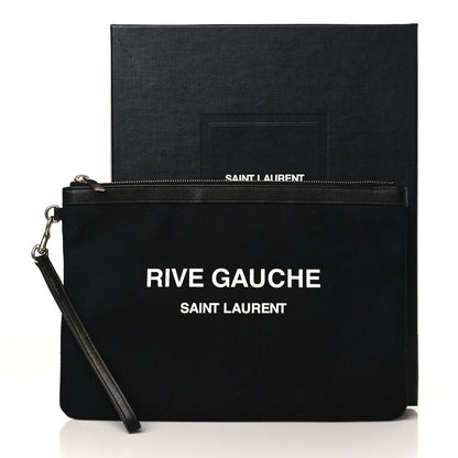 Saint Laurent Linen Canvas Rive Gouche Zipped Pouch Black 8 of 8