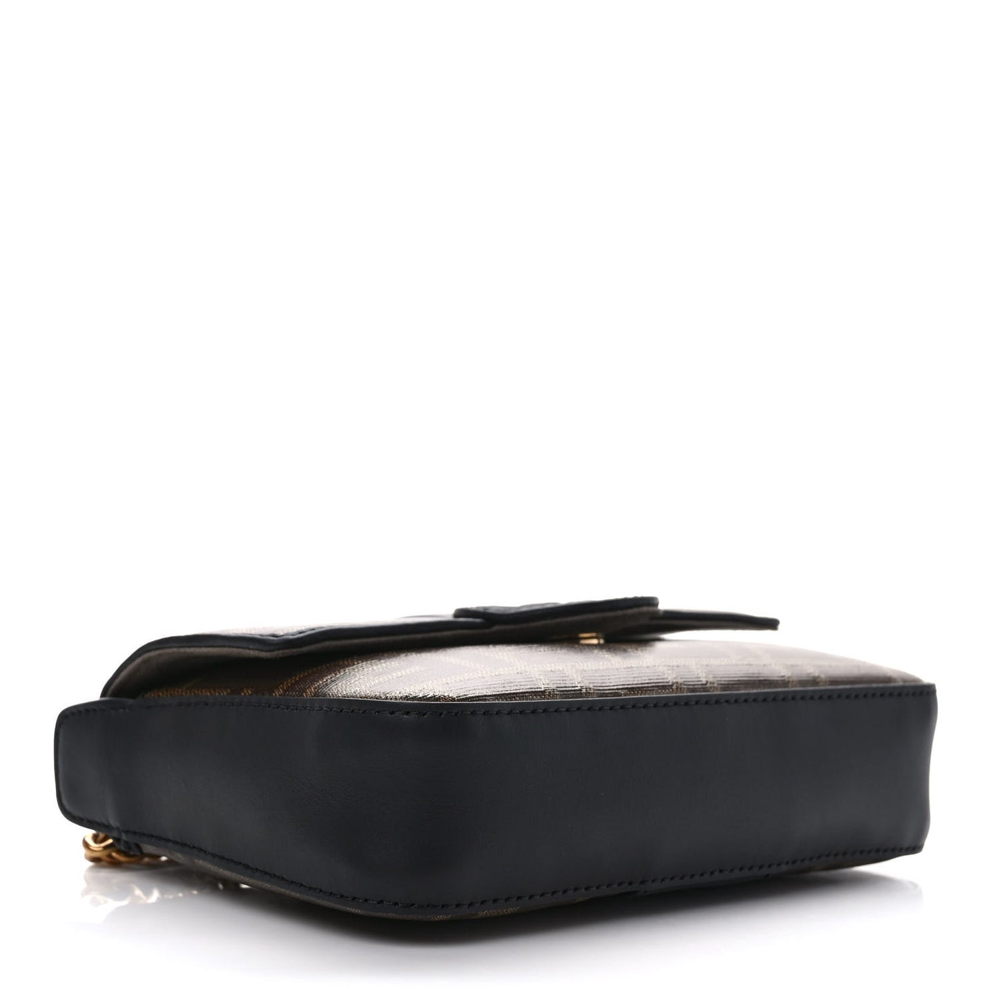 Glazed Fabric Vitello Century FF 1974 Stamp Patch Mini Double F Crossbody Bag Mogano Panna Black
