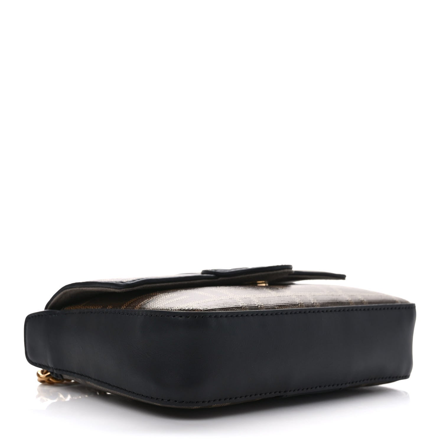 Fendi Glazed Fabric Vitello Century FF 1974 Stamp Patch Mini Double F Crossbody Bag Mogano Panna Black 4 of 9