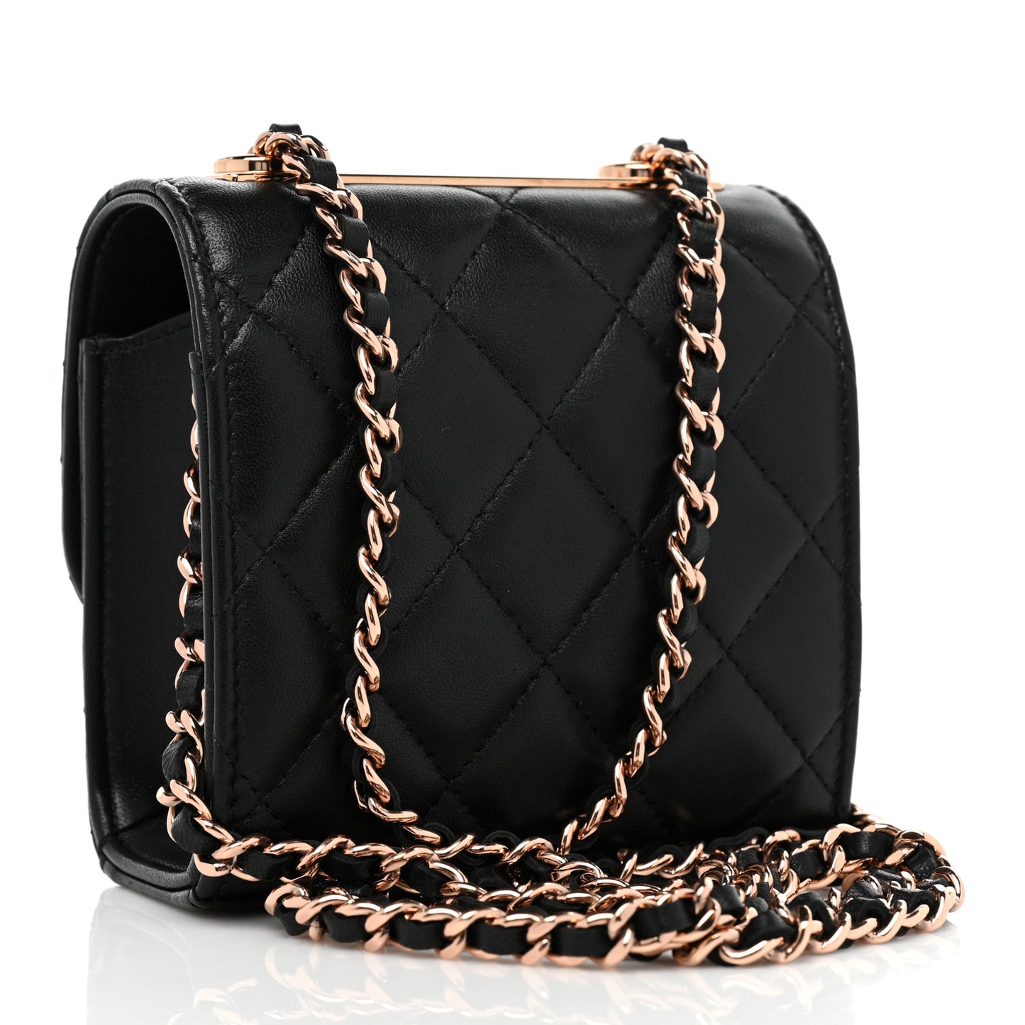 Lambskin Quilted Mini Trendy CC Clutch With Chain Black