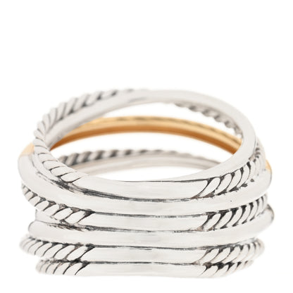 David Yurman Sterling Silver 18K Yellow Gold Wide Crossover Collection Ring 55 7.25 3 of 4